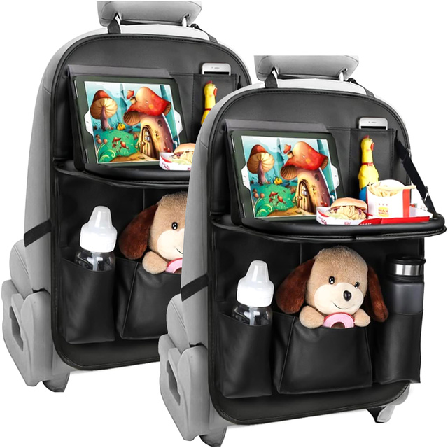 2x Car organizer car travel table car seat protector rear backrest seat Alogy Black