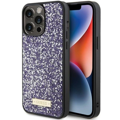 Etui Guess GUHCP15XPFGSBSP pro iPhone 15 Pro Max 6,7" fioletoowy/fialové pevné pouzdro s drahokamenovým kovovým logem