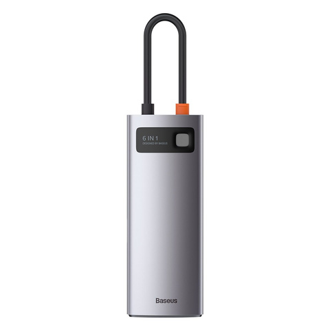 Концентратор 6w1 Baseus Metal Gleam Series, USB-C до 3x USB 3.0 HDMI USB-C PD Ethernet RJ45