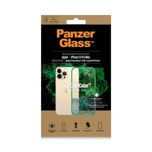 Pouzdro na iPhone 13 Pro Max PanzerGlass ClearCaseColor Antibacterial Lime