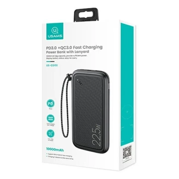 USAMS Powerbank PB56 10000mAh 22.5W 2xQC3.0 PD Fast Charge чорний/чорний 10KCD15101 (US-CD151)