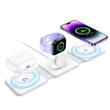 Індуктивний зарядний пристрій Ecobox MagSafe 15W білого кольору 3-в-1