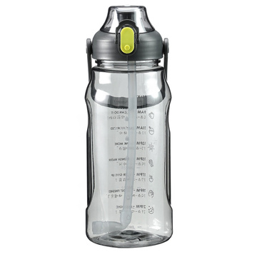 Fľaša, fľaša na pitnú vodu so slamkou, 1,5l, motivačná, s pripomienkou, s motivačnou mierou, s rúčkou, Čierna kefa na umývanie