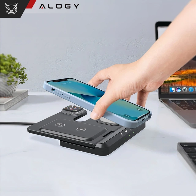 Wireless Charger Inductive Qi QC 3.0 3in1 Fast for Apple iPhone Airpods Watch Charging Station 15W Black