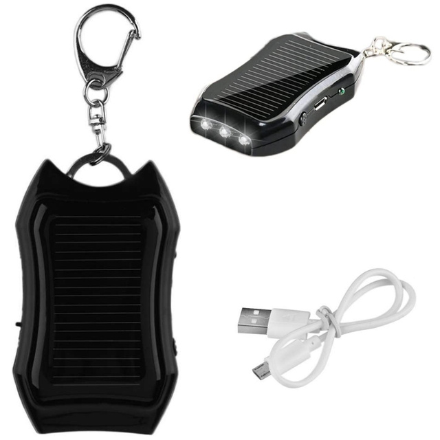 Solar Power Bank Power Bank with Flashlight 1200mAh Backpack Keychain Black