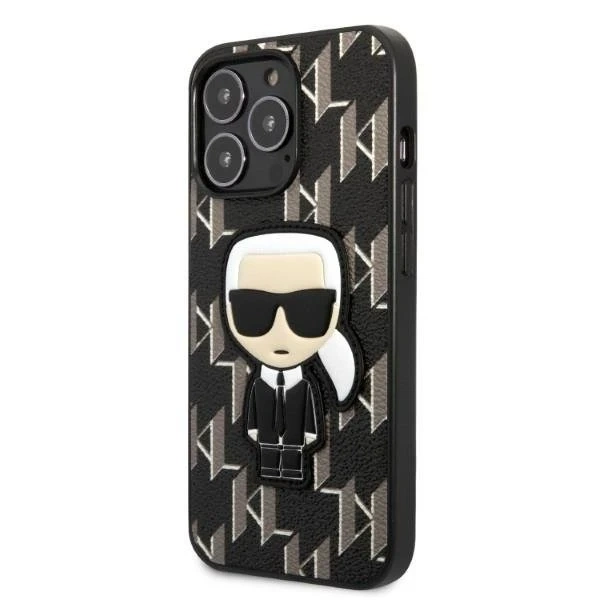 Handyschutzhülle Karl Lagerfeld KLHCP13LPMNIKBK für Apple iPhone 13 Pro / 13 6.1" Hardcase schwarz/schwarz Monogram Ikonik Patch