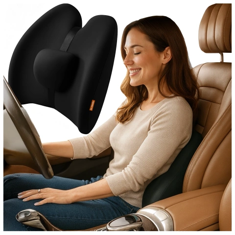 Poduszka samochodowa masująca lędźwiowa – ergonomiczne wsparcie pleców i odcinka lędźwiowego, elektryczny masażer z wibracjami i regulacją wysokości dla kierowcy i pasażera – Dr.Medic RelaxLumbar™