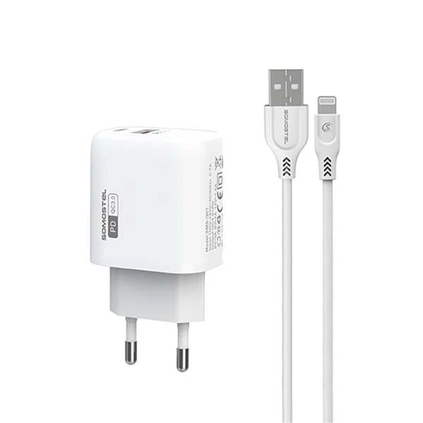 3A 18W USB nabíjačka, kábel USB Type-C pre rýchle nabíjanie iPhone SOMOSTEL QC3.0 SMS-Q01 biela