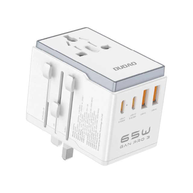 Adapter Podróżny Dudao A65Pro 65W 4xUSB EU UK US JP AUS Biały