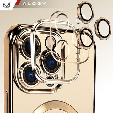 MagSafe Hülle für Apple iPhone 14 Pro Max Alogy Glamour Luxus Ringgehäuse Goldenes transparentes Glas