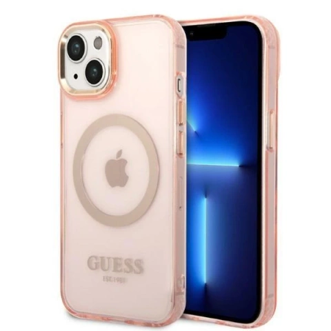 Etui Guess GUHMP14SHTCMP до Apple iPhone 14 6,1" różowy/рожевий твердий чохол Gold Outline Translucent MagSafe