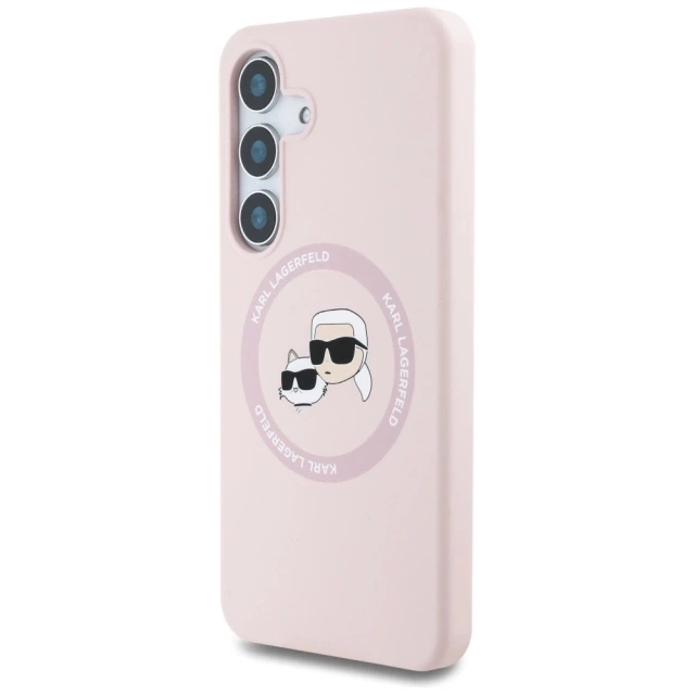 Samsung Galaxy S25 Plus Hülle Pink Karl Lagerfeld Silikon Doppelköpfe und Kreis MagSafe