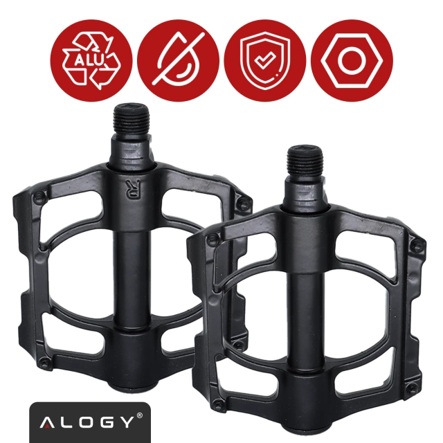 Alogy bicycle pedals for road and mountain bikes, MTB platform aluminum, set of 2, aluminum with triple bearing, black