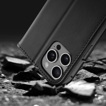 Шкіряний чохол Dux Ducis Hivo з RFID для iPhone 16 Pro Max чорного кольору