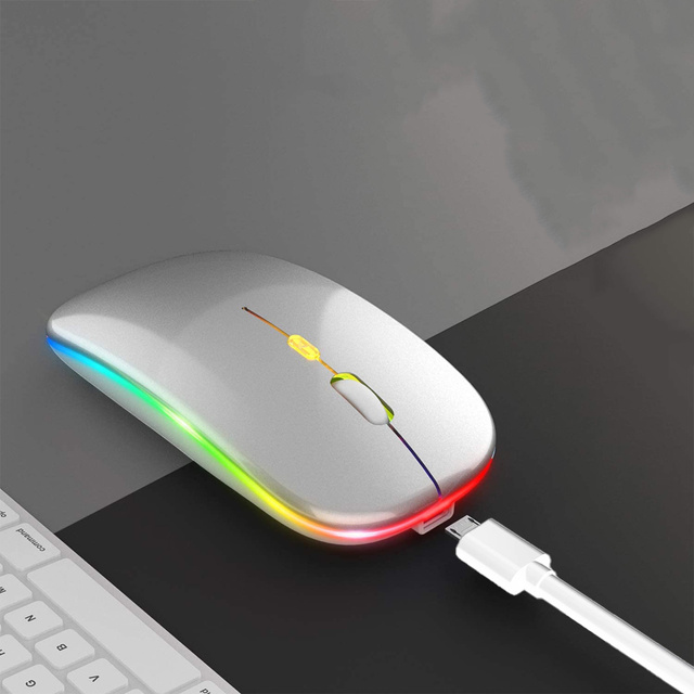 Бездротова миша Silent Slim Mouse Alogy з RGB LED підсвічуванням для планшетного ноутбука Silver