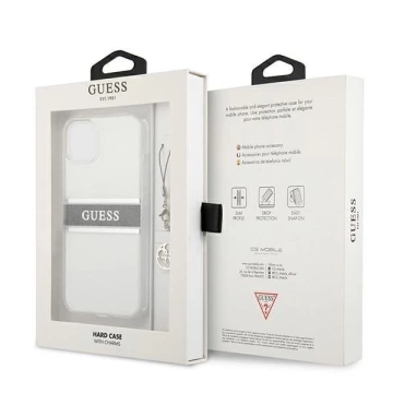 Guess GUHCP13SKB4GGR iPhone 13 mini 5,4" průhledné pevné pouzdro 4G Gray Strap Charm