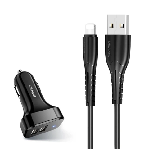 USAMS Nabíjačka do auta 2x USB C13 2.1A lightning black/black NTU35LC13TZ