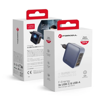 Зарядний пристрій Forcell GaN 100 Вт 3xUSB-C 1xUSB-A PD QC SFC