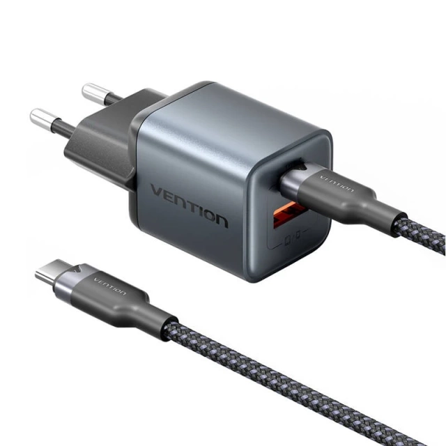 GaN Vention USB-C A Charger 30W USB-C to USB-C Cable 1m (Gray)