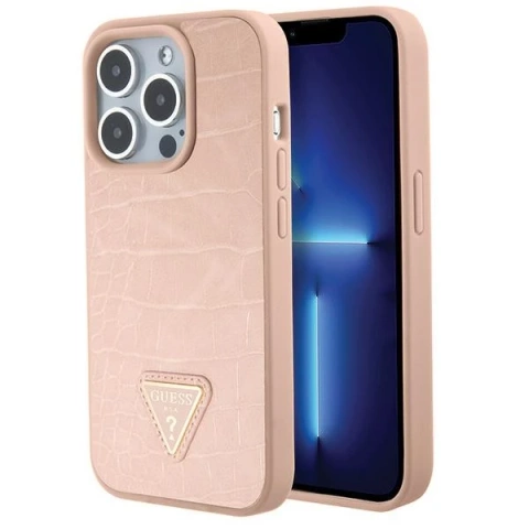 Чохол Guess GUHCP15XPCRTHCP для iPhone 15 Pro Max pink/pink hardcase Croco Triangle Metal Logo