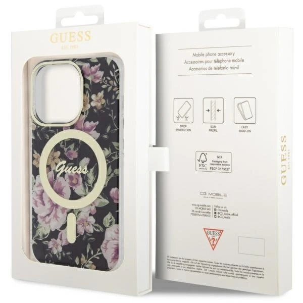 Etui na telefon Guess GUHMP14LHCFWSK для Apple iPhone 14 Pro 6.1" чорний/чорний твердий чохол Flower MagSafe