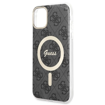 Zestaw Guess GUBPN61H4EACSK Case Charger iPhone 11 6,1" čierny/čierny pevný obal 4G Print MagSafe