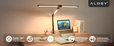 Alogy SmartDesk™ Faltbare LED-Monitor-Schreibtischlampe mit dreifacher Beleuchtung, einstellbarer Helligkeit, Tischhalterung und Augenschutz – Schwarz