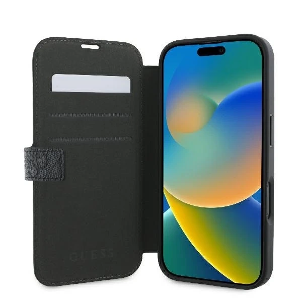 Guess 4G Metall-Logo-Schutzhülle für iPhone 16 (6,1 Zoll) – Schwarz