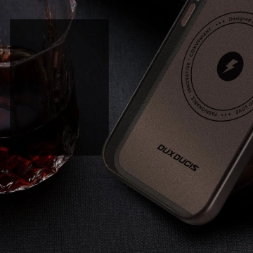 Kožené pouzdro Dux Ducis Naples pro iPhone 14 (kompatibilní s MagSafe) tmavě hnědé