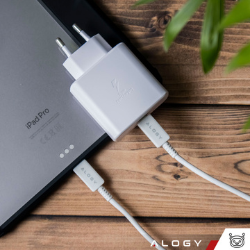 Швидкий настінний зарядний пристрій USB-C типу C PD преміум-класу, 45 Вт, 3 A, кабель Type-C, 1 М Alogy White