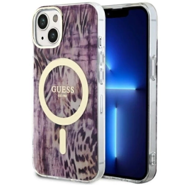 Pevné puzdro Etui Guess GUHMP14SHLEOPWP na iPhone 14 6,1" Leopard MagSafe