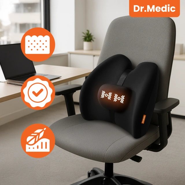 Poduszka samochodowa masująca lędźwiowa – ergonomiczne wsparcie pleców i odcinka lędźwiowego, elektryczny masażer z wibracjami i regulacją wysokości dla kierowcy i pasażera – Dr.Medic RelaxLumbar™