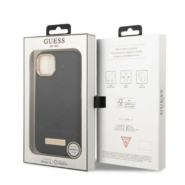 Etui Guess GUHMP13MSAPSTK do Apple iPhone 13 6,1" czarny/black hardcase Peony Logo Plate MagSafe