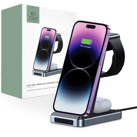 QI Tech-protect indukčná nabíjačka qi15w-a26 3v1 bezdrôtová nabíjačka čierna