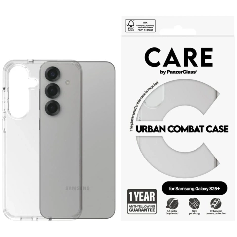 Samsung Galaxy S25 CARE by PanzerGlass Flagship Urban Combat White QI Transparent Case