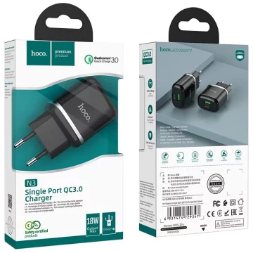 Ładowarka sieciowa HOCO USB A QC3.0 3A 18W N3 czarna