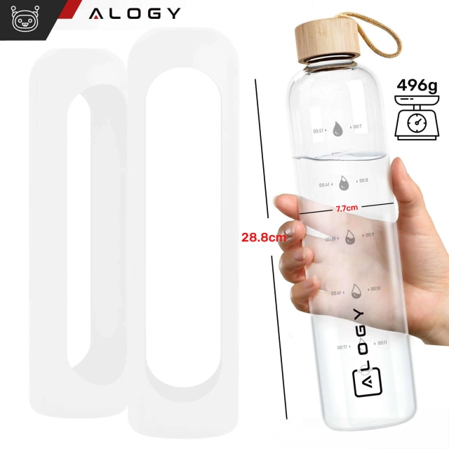 Große Glasflasche, Trinkflasche Alogy Motivational Messbecher 1l 1000ml, Silikonhülle Weiß