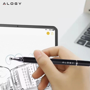 Kapacitné dotykové pero Alogy 2 v 1 pre obrazovku telefónu a tabletu s perom Čierne