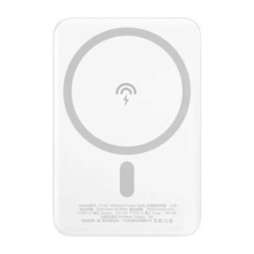 Dudao Wireless MagSafe Power Bank 10W (5W Magsafe) 5000mAh kovový adaptér s magnetickým nabíjecím kroužkem bílý (K14S)