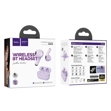 Bezdrátová Bluetooth sluchátka HOCO TWS EQ15 fialová