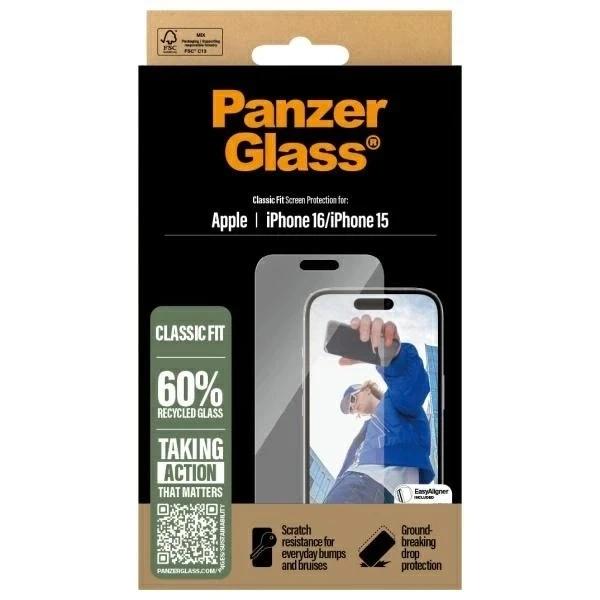 Загартоване скло для iPhone 16 PanzerGlass Screen Protector Classic Fit
