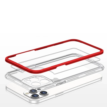 Clear 3in1 case for iPhone 12 Pro Max gel cover with frame red