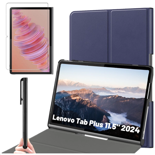 Skleněné pouzdro pro Lenovo Tab Plus 11,5" 2024 TB351FU Alogy Book Cover Case Tablet Cover Navy Blue Free Stylus