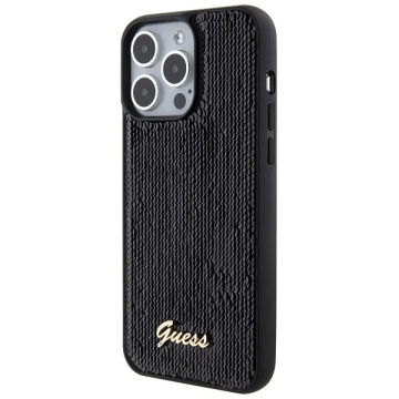 Etui Guess GUHCP15XPSFDGSK na iPhone 15 Pro Max 6,7" čierne/čierne pevné puzdro Sequin Script Metal