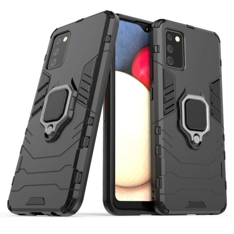 Odolné hybridné puzdro Ring Armor s magnetickým krytom pre Samsung Galaxy A03s (166,5) čierne