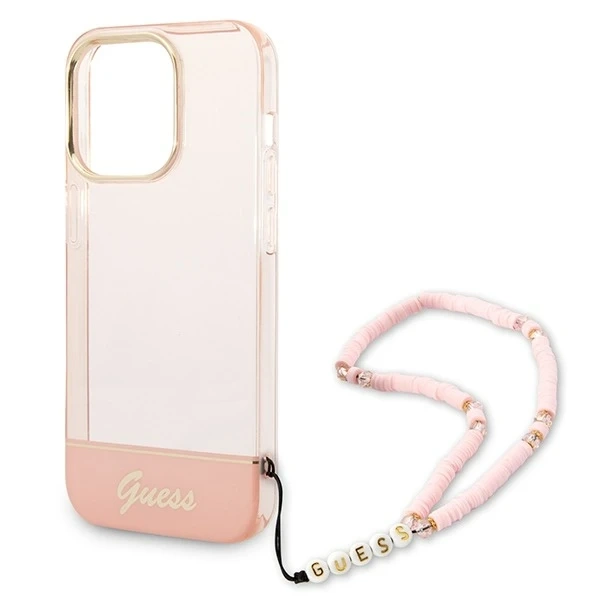 Etui Guess GUHCP14XHGCOHP für Apple iPhone 14 Pro Max 6,7" różowy/pink Hardcase Translucent Pearl Strap
