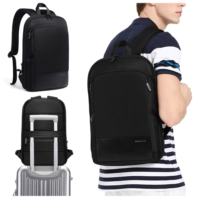 Bange wasserdichter Rucksack für 15,6-Zoll-Laptop, Stadtreisender, 45 x 30 x 16 cm, für Arbeit, Flugzeug, Herren, Damen, mit USB-Anschluss Schwarz