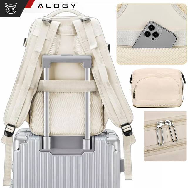 Women's Laptop Backpack Travel Suitcase Luggage for Plane Work School 45x30x20cm Alogy Beige