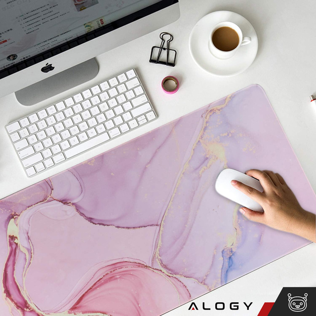 Desk pad for mouse keyboard Anti-slip gaming protective mat xxl 88x40 Alogy Marble Pink