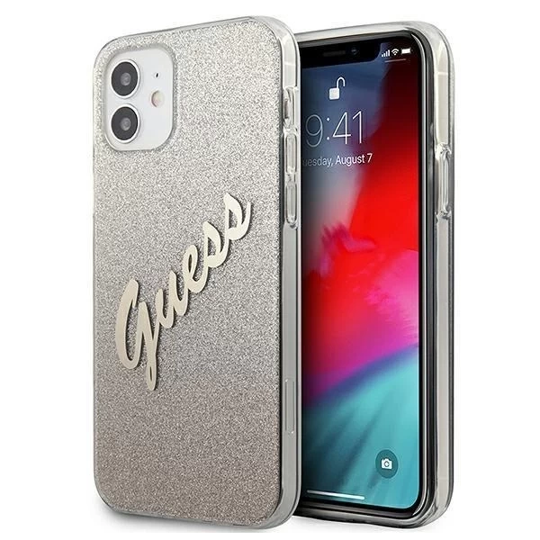 Guess GUHCP12SPCUGLSGO iPhone 12 mini 5,4" złoty/золотий жорсткий чохол Glitter Gradient Script